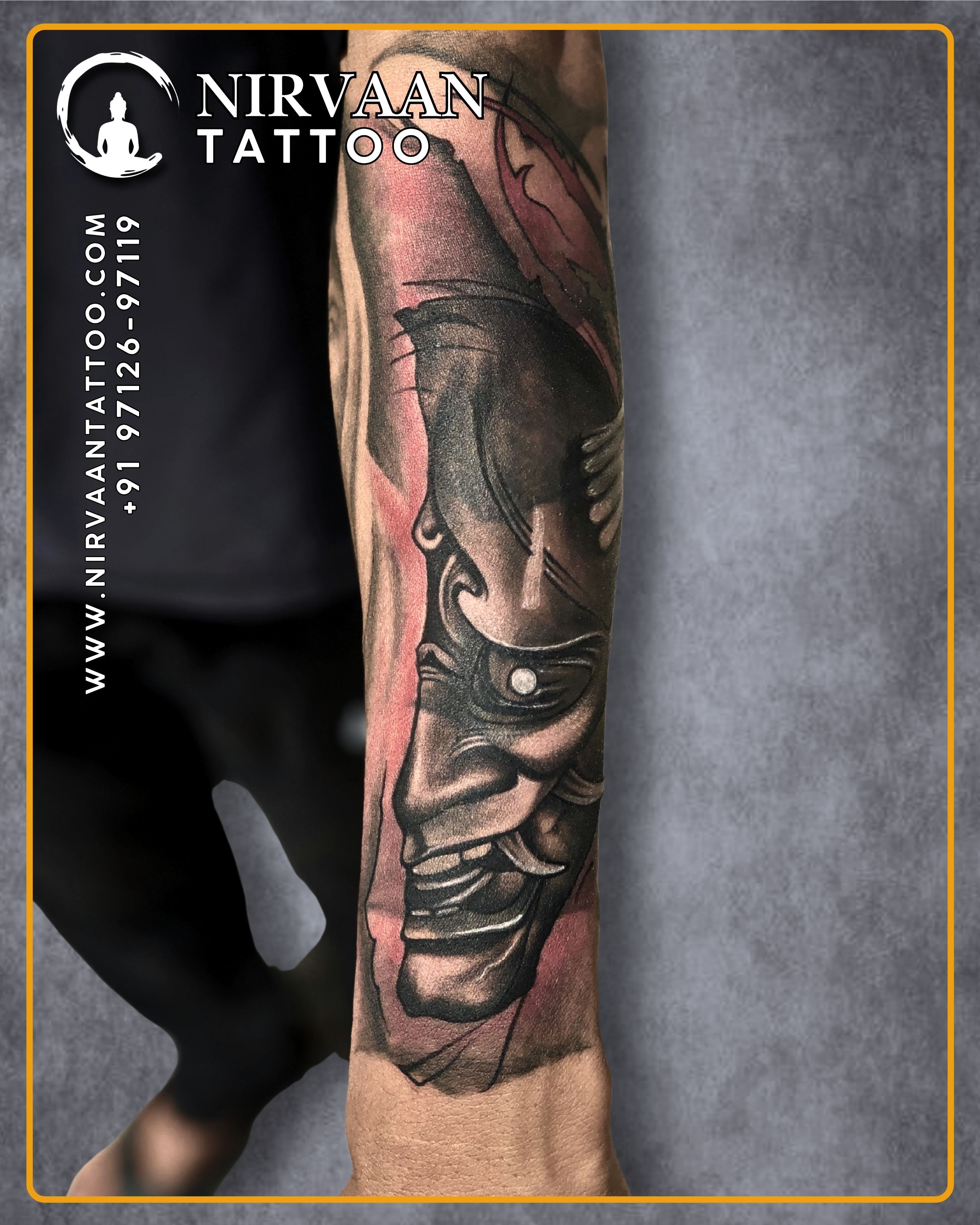 Coverup by hannya mask tattoo design